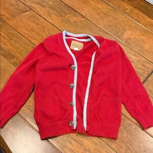 Hope and Henry cardigan with suede elbow patch size XXS red and tan and grey